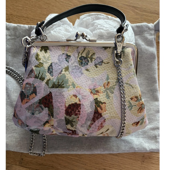 NWT Vivienne Westwood Floral Cloth Frame-Top Shoulder Bag w DUSTBAG! 9.1in X 5.5 - Picture 4 of 9